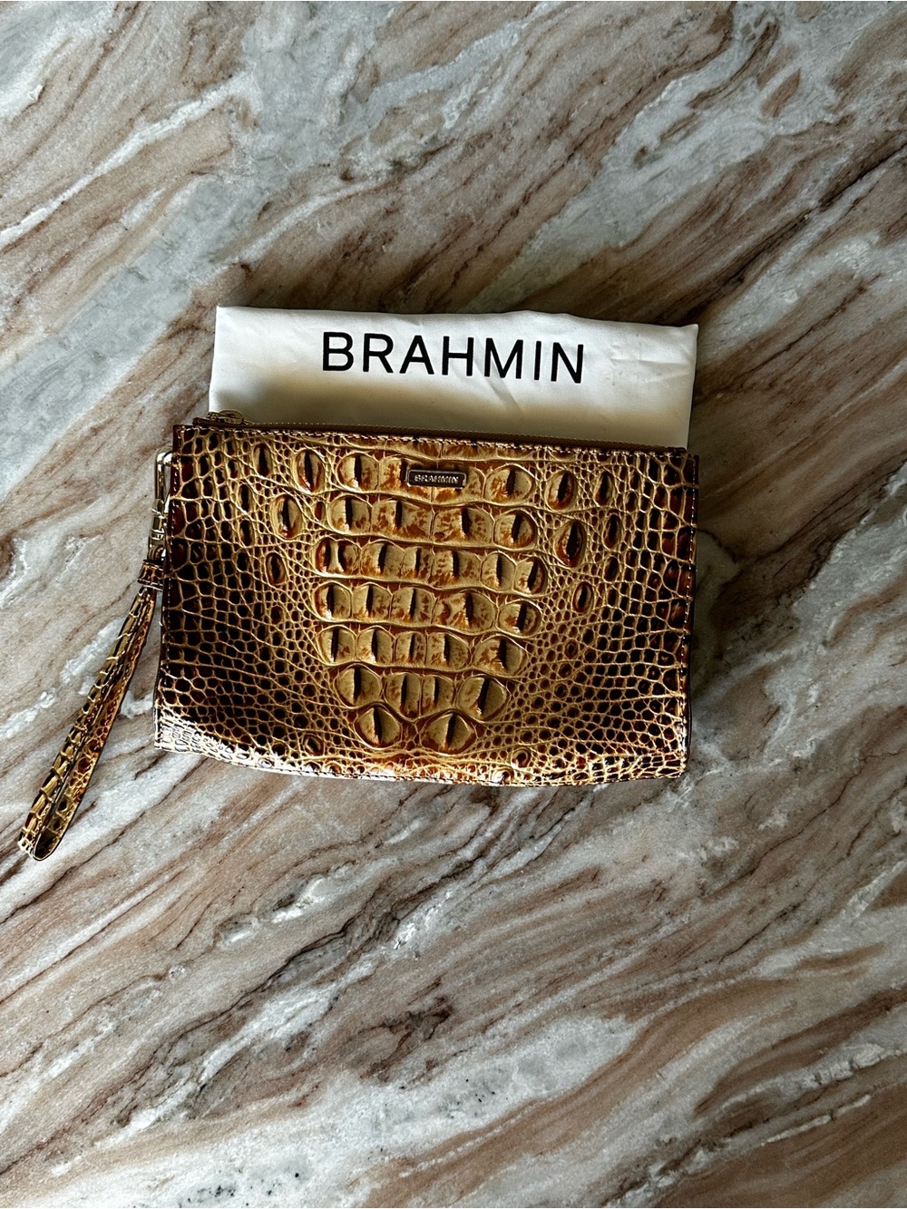 Brahmin Cognac Croc-Embossed Leather Wristlet
